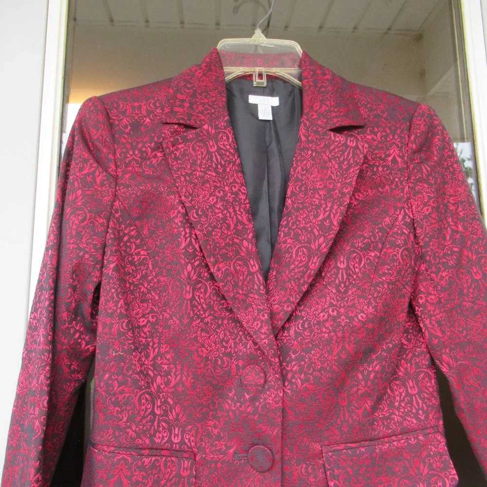 Last Chance NWT VINTAGE red & black print with shimmer blazer - Picture 5 of 16